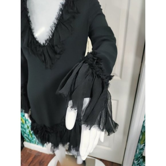 NWT Alexis Bell Sleeve Ruffle Trim A-Line Mini Dress Black Women's Size XS - Picture 8 of 16